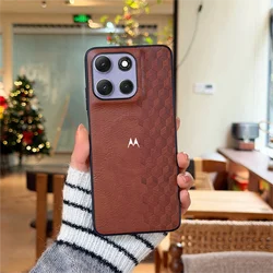 Luxury Retro Leather 3D Grid Magnetic Phone Case Cover - Moto Edge 60 Neo (Light brown)