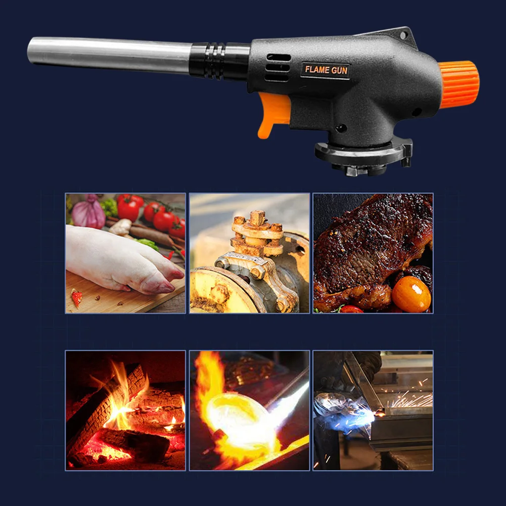 Butane Torch Head Flame Torch Gun AutoIgnition 1300℃ Charcoal & Campfire Torch Lighter for Outdoor Camping BBQ Picnic Hiking