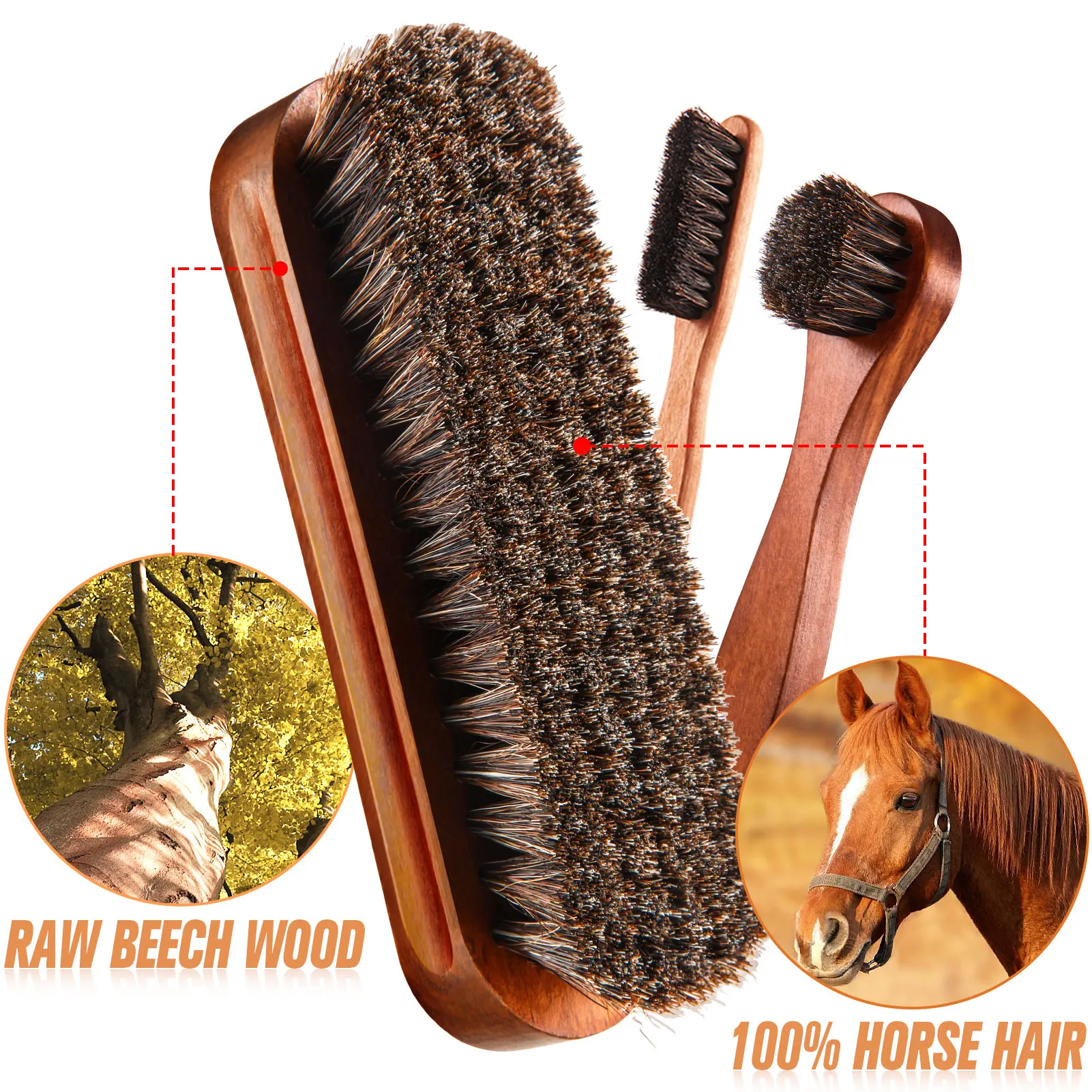 Horsehair Gloss shoe brush Kit Polishing Applicator Clean shoe Boot care brush Suede cleaning brushCar interior detail cleaning 4