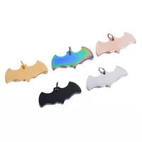5PCS Stainless Steel Bat Blank Pendants Metal Polished Dangle Animal ID Charms for DIY Halloween Party Jewelry Necklace Supplies 2
