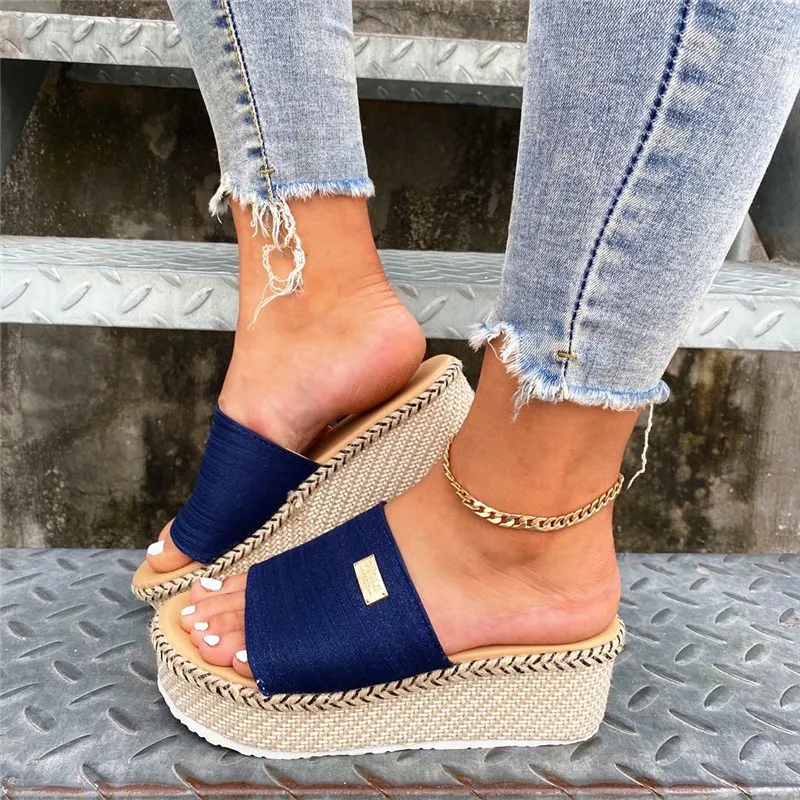 Summer Platform Sandals for Women Fashion Casual Hemp Wedges Slippers Thick Sole Open Toe Outdoor Beach Woman Walking Shoes