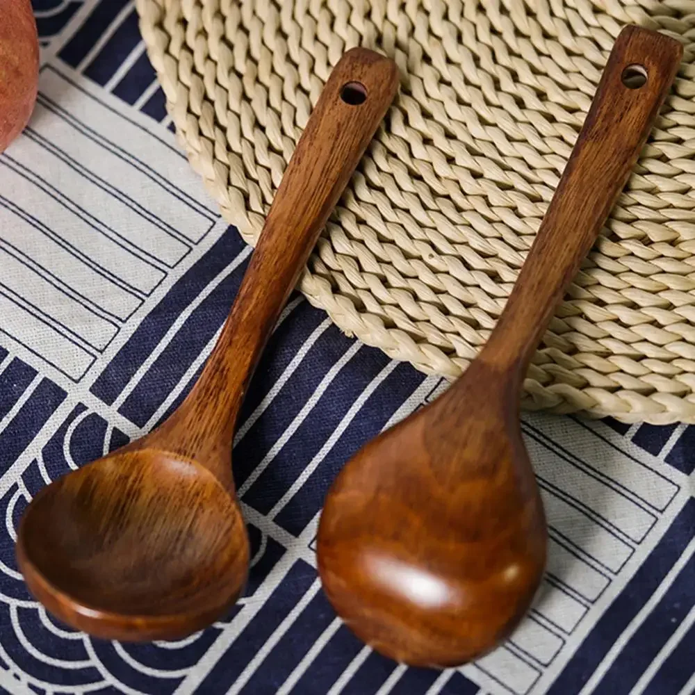 Wooden Cooking Spoon Kitchen Big Soup Spoon Long Handle Wooden Dessert Rice Soup Spoon Teaspoon Cooking Utensil Cooking Stirrer