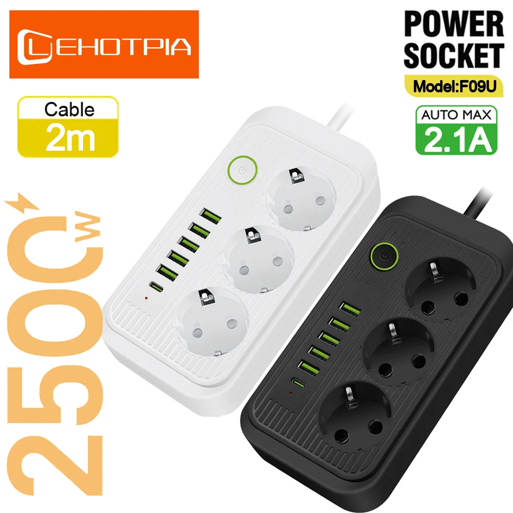 EU Plug AC Outlets Multitap Socket Extension Cord Electrical Power Strip With USB Type C PD Fast Charging Network Filter Adapter power strip extension cable electrical power strip power strip plug adapter power socket power socket plug power plug adapter wall plug socket power extension cord power cable