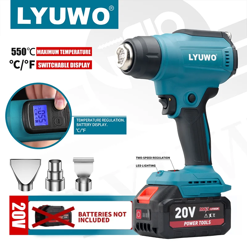 Heat Gun Hot Air Gun 18V Shrink Wrapping Tool Air Dryer Soldering Thermal Blower LED display