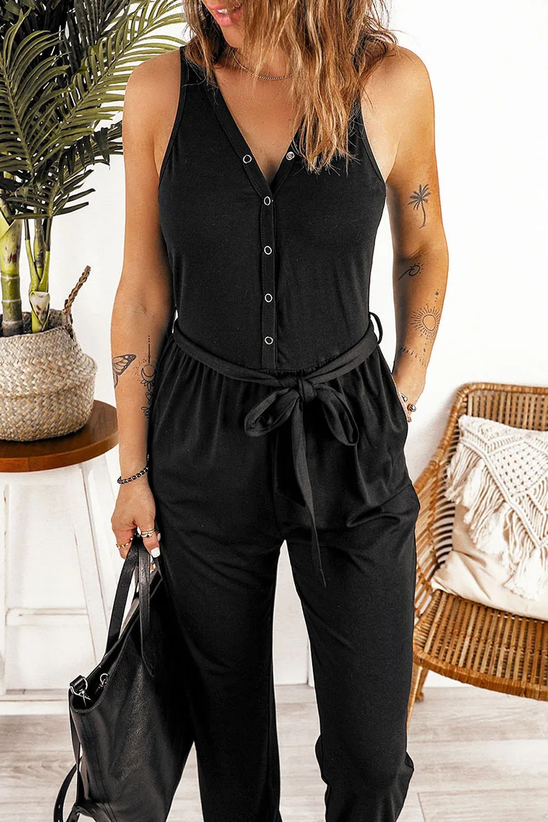 Jumpsuit Women Summer 2023 New Sleeveless Jumpsuit Fashion Solid Color V-neck Laced Casual Jumpsuit Female