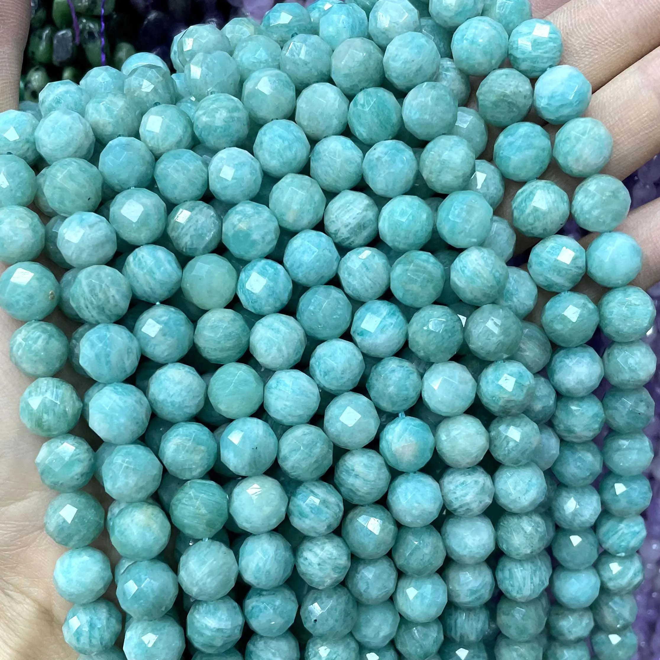 

6/8/10MM Natural Faceted Amazonite Round Gem Stone Spacer Beads For Jewelry Making DIY Bracelet Necklace Accessories 7.5''inches