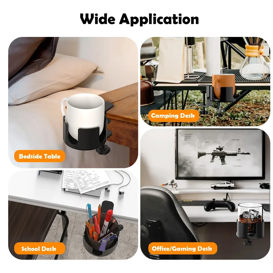 Desk Cup Holder Clip - Table Edge Clamp For Mugs, Glasses, Phones, Saves Space, Gray - View #9