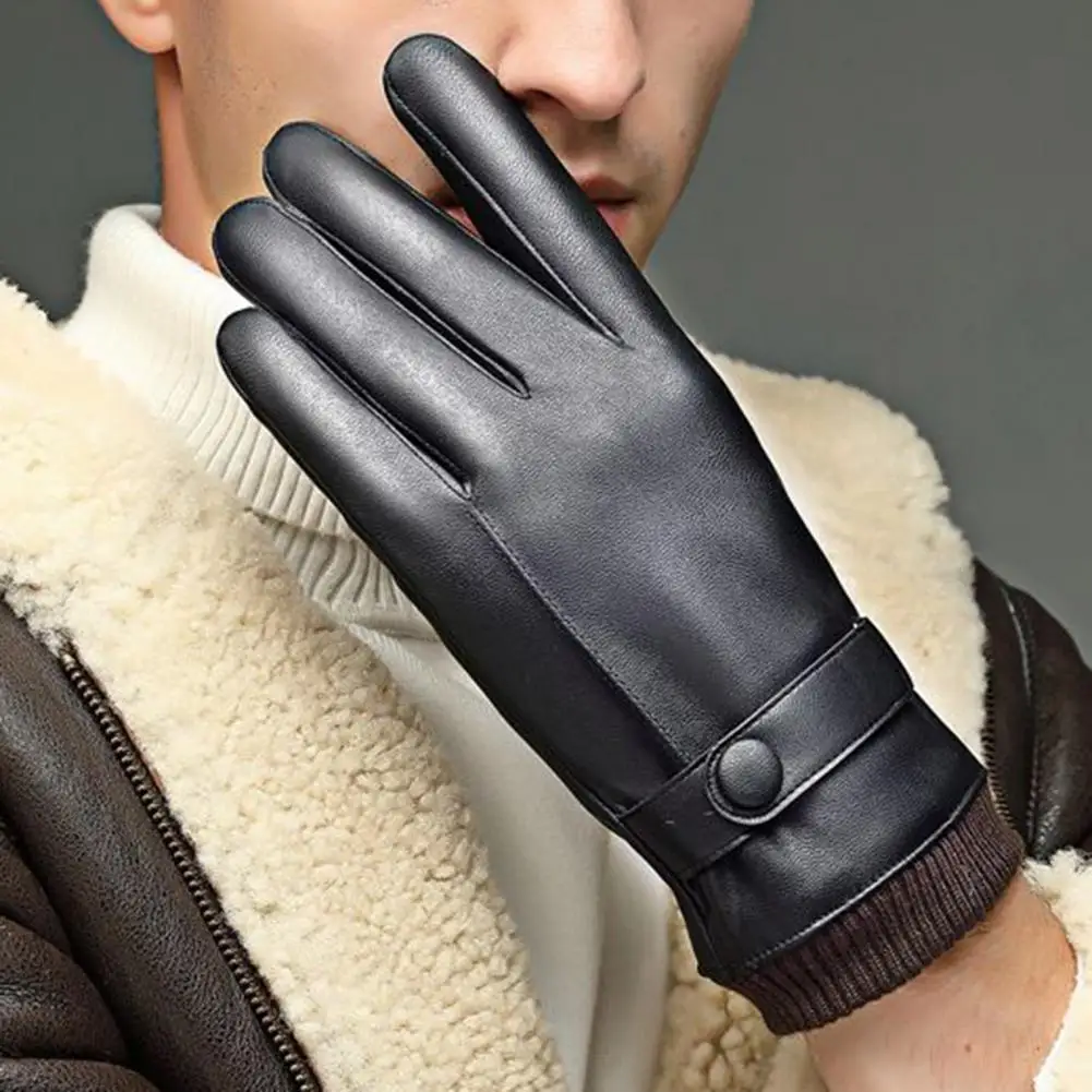 

Men Gloves Windproof Touch Screen Winter Gloves for Men Soft Plush Lining Faux Leather Material for Cycling Resistance Weather