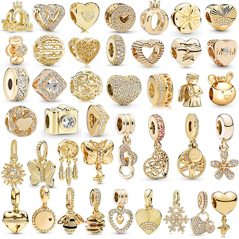 

45pcs/Set 925 Silver Plated Gold Color Series Pendant Charms Beads For Women Girl Pandora Bracelet Necklace Keychain DIY Jewelry