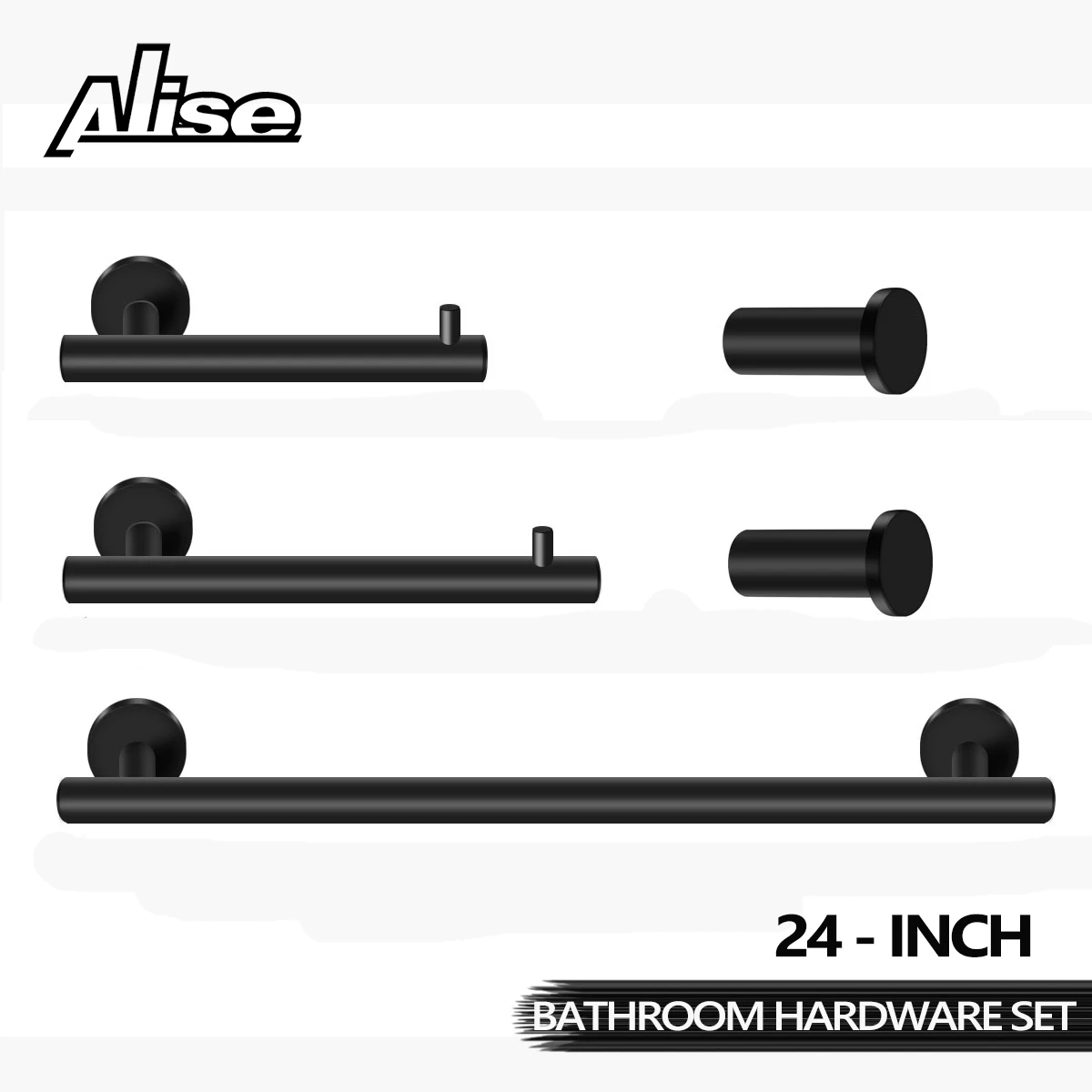 

Bathroom Hardware Set 60cm Matt Black Wall Mounted Toilet Paper Holder Robe Hook Towel Rail Bar Rack Stainless Steel Accessories