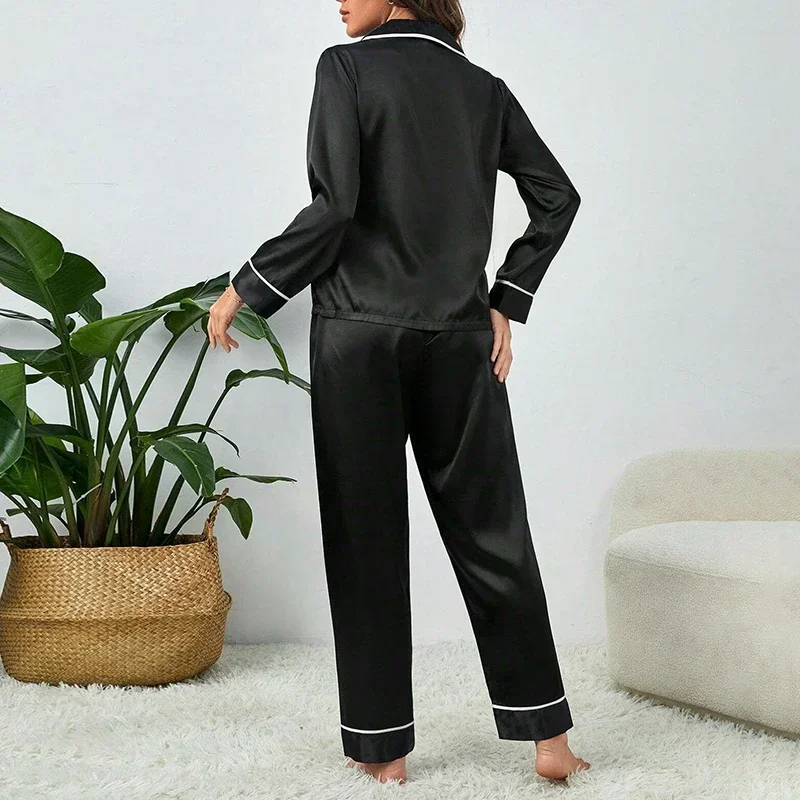 Women Pajamas Set Plus Size Autumn and Winter Silk Pajamas Women Tops and Pants Solid Casual Soft Nightwear Buttons Cardigan Sleepwear Homewear