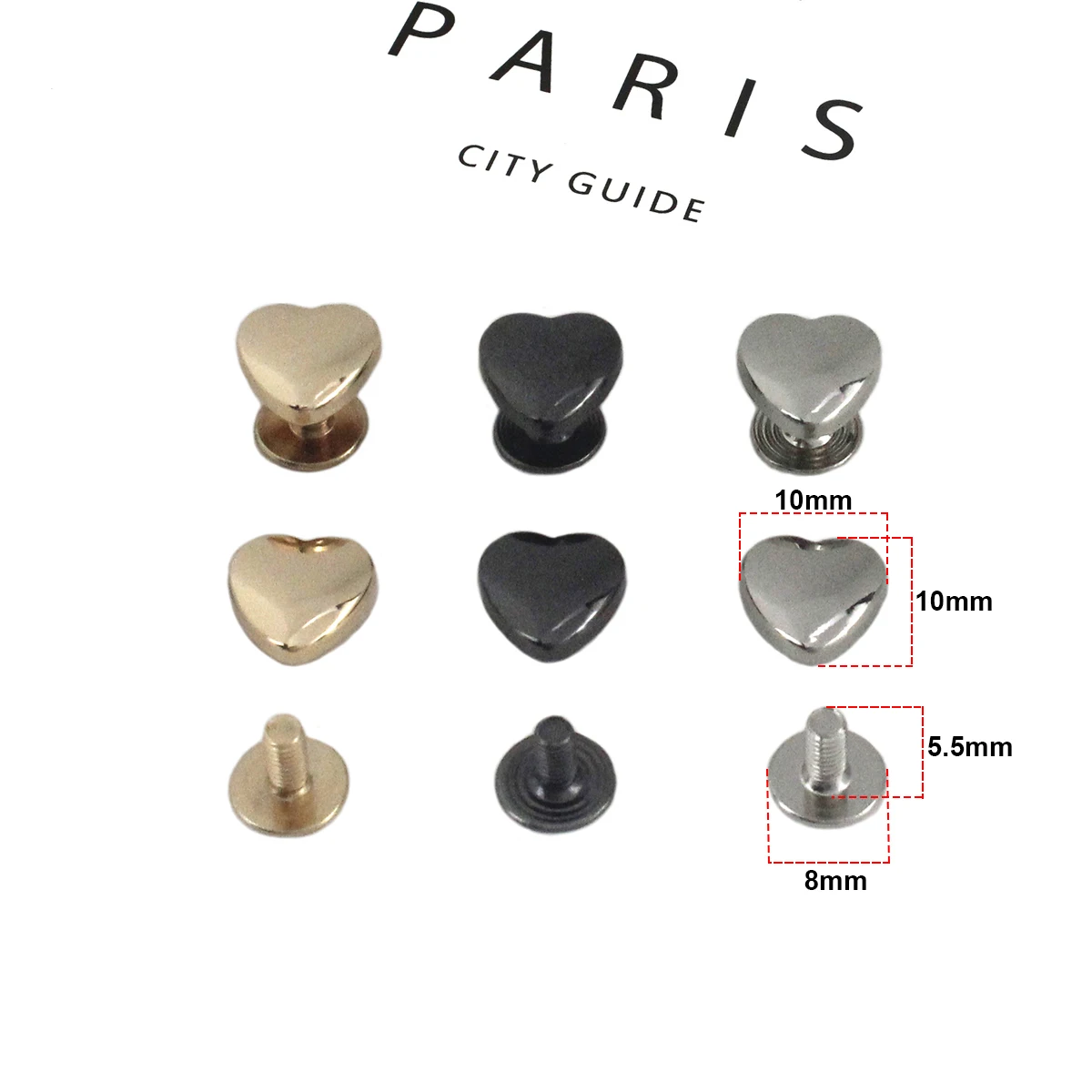 Heart Shape Metal Rivets 10pcs 10mm for Leather Studs Nail Garment Craft