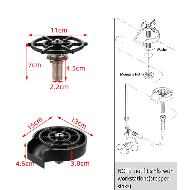 Glass Rinser For Kitchen Sink Bar Glass Rinser Coffee Pitcher Automatic Cup Washer Bottle Rinser Wash Cup Tool