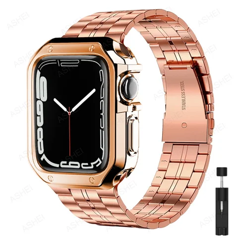 Case for Apple Watch 41mm 45mm 40mm 44mm 38mm 42mm Series 7 6 SE 5 4 3 Watch Band Ultra-thin Stainless Steel Bracelet