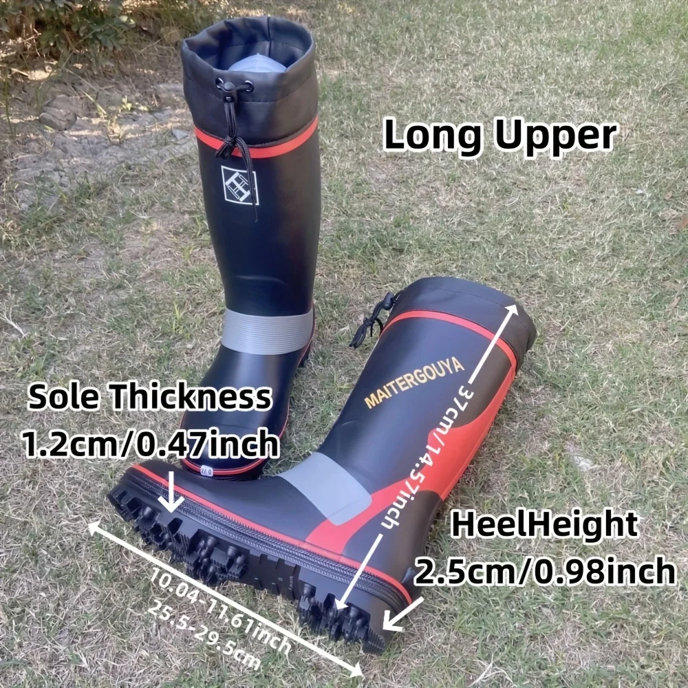 Secure-Fit Men&rsquo;s Waterproof Rain Boots-Anti-Slip Rubber with Steel Spikes for Climbing&Fishing,Durable&Stylish fishing boots