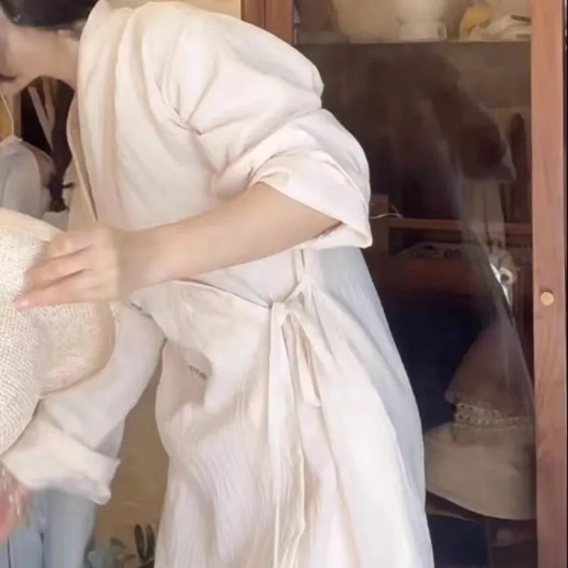 Strappy Printed Pajamas Women's Spring Autumn Homewear 2024 New Chinese Style Nightdress Mid-length Nightgown V-neck Loungewear