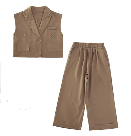 Girls Clothing Set 2025 Spring Autumn Blazer Suits for Teen Girl Children Clothes Kids Vest Wide Leg Pants 2pcs Outfits 5-14 Yrs - 6