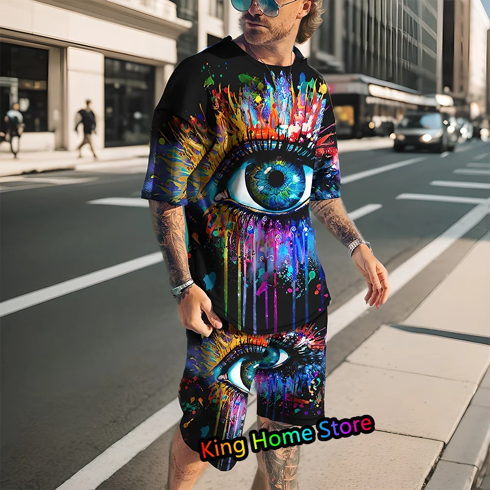Man Tracksuit Trousers 3D Short Sleeve Tshirt Shorts Jogging Suit Fashion Streetwear 2 Piece Outfits Track Suit Men Clothes