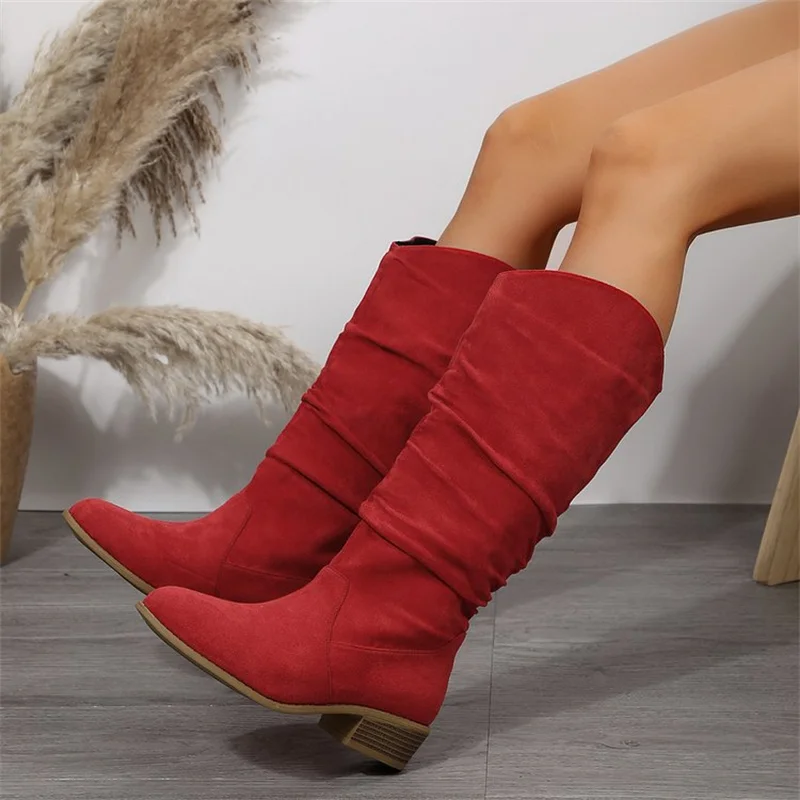 Ladies Foreign Trade Round Head Thick Heel Solid Color Set Foot Over Knee Thin Long Boots High Sleeve Boots Women Fashion Boots