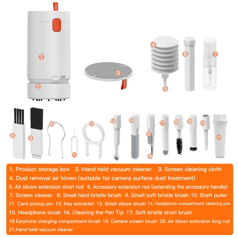 21-in-1 Cleaner Kit Earphones Cleaning Pen Screen Cleaning Tools Computer Keyboard Brush Keycap Puller Multifunctional Brush Kit 5