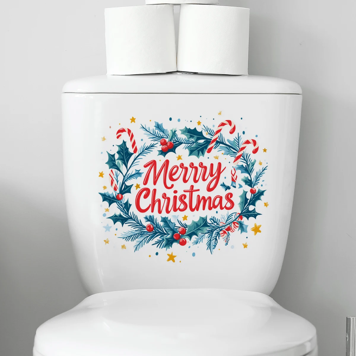 Toilet Stickers 1set of 2pcs Christmas Father Christmas Pattern Toilet Stickers Self-Adhesive Moisture Resistant Removable Adhesive