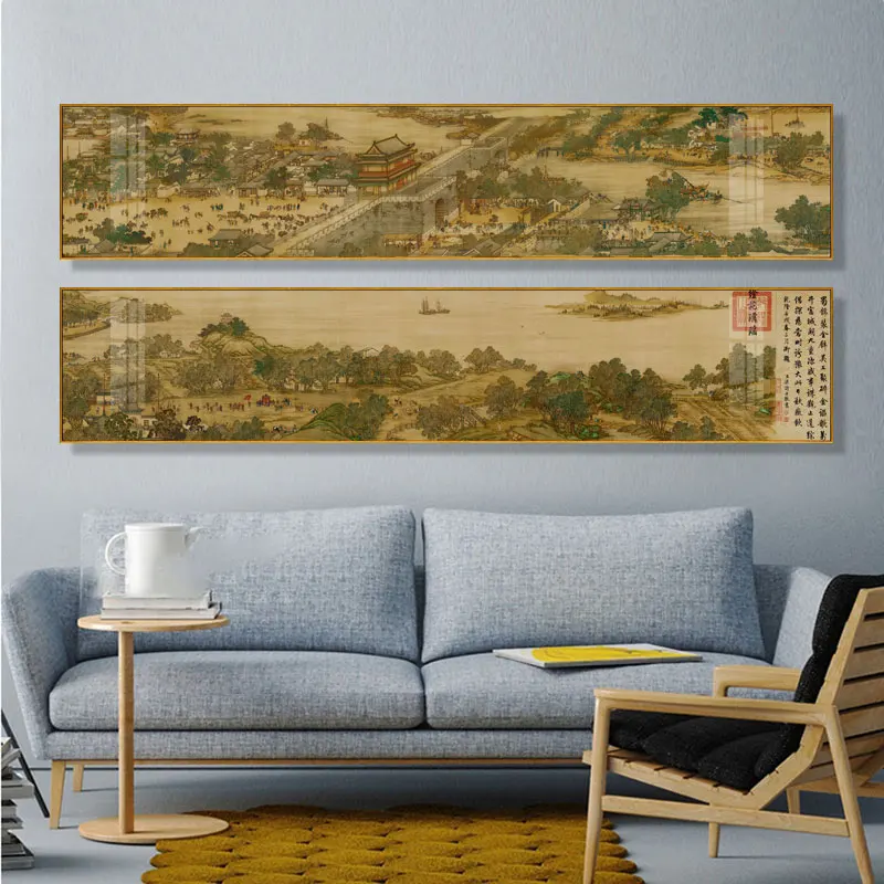Chinese Wind and Qingming River Map Canvas Painting Wall Art Nordic Posters and Prints Wall Pictures for Living Room Decoration
