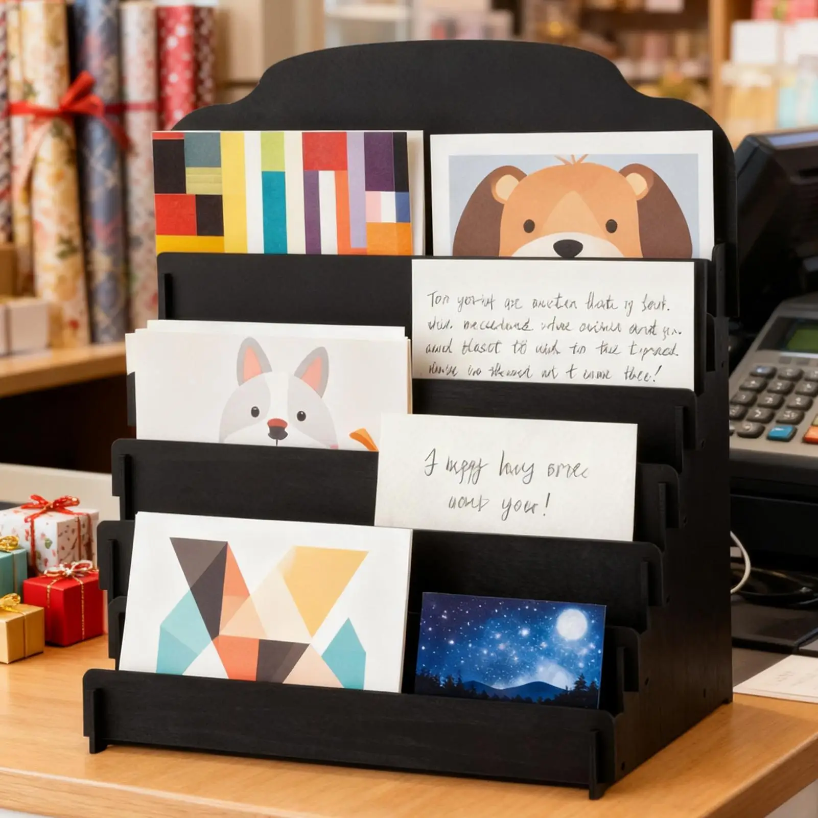 4-Tier Wooden Greeting Card Display Rack Standing Floor Holder ...