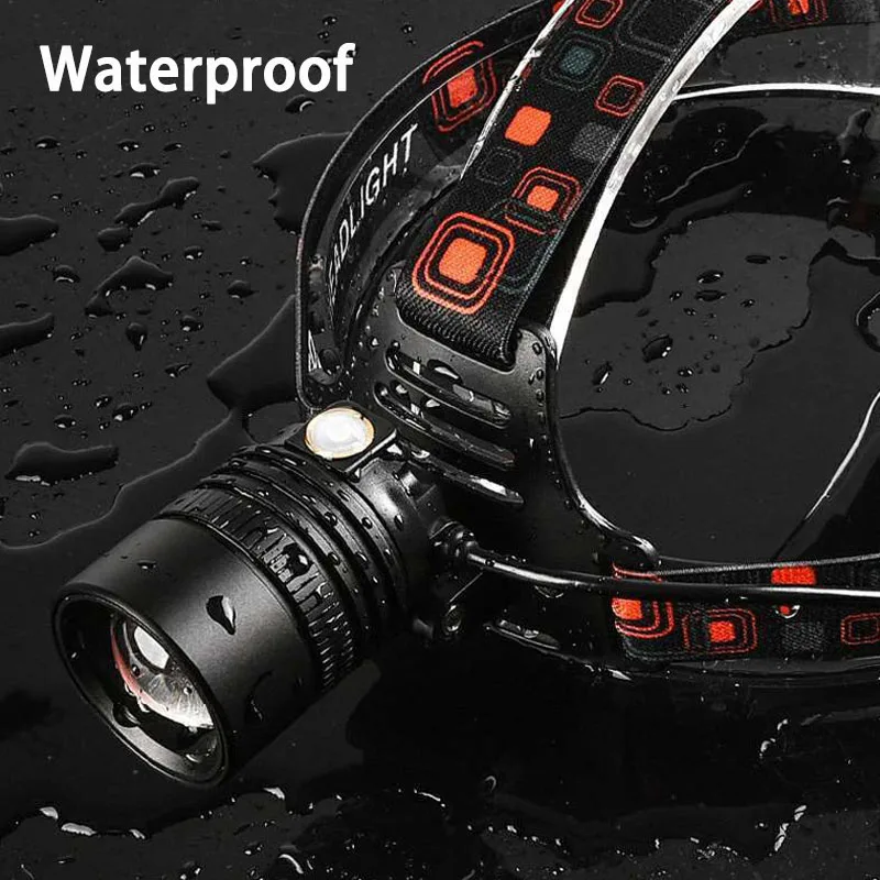 Lampe frontale LED aluminium rechargeable super lumineuse pêche chasse camping lanterne