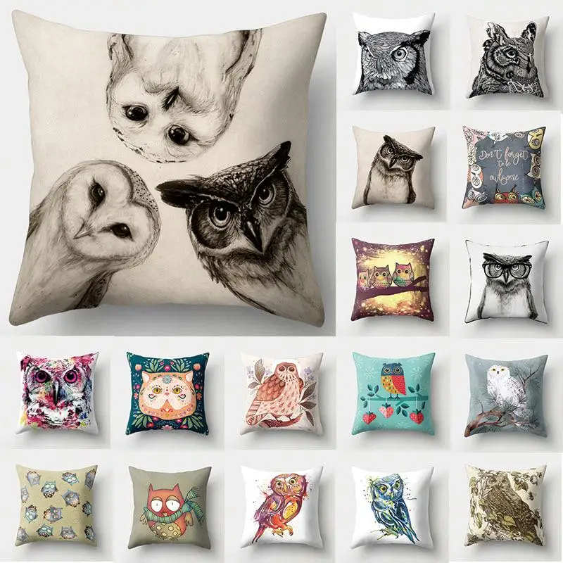 

45x45cm Decorative Sofa Bed Decorative Pillowcase Owl Pattern Polyester Throw Pillow Living Room Cushion Cover