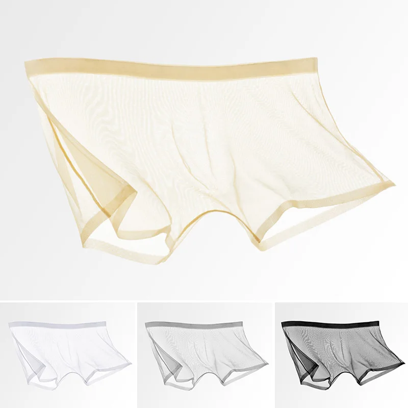 

Men's Underwear Ice Silk Boxers Ultra-thin Full-transparent Nude Perspective Mesh Sexy Boxers Men's Shorts