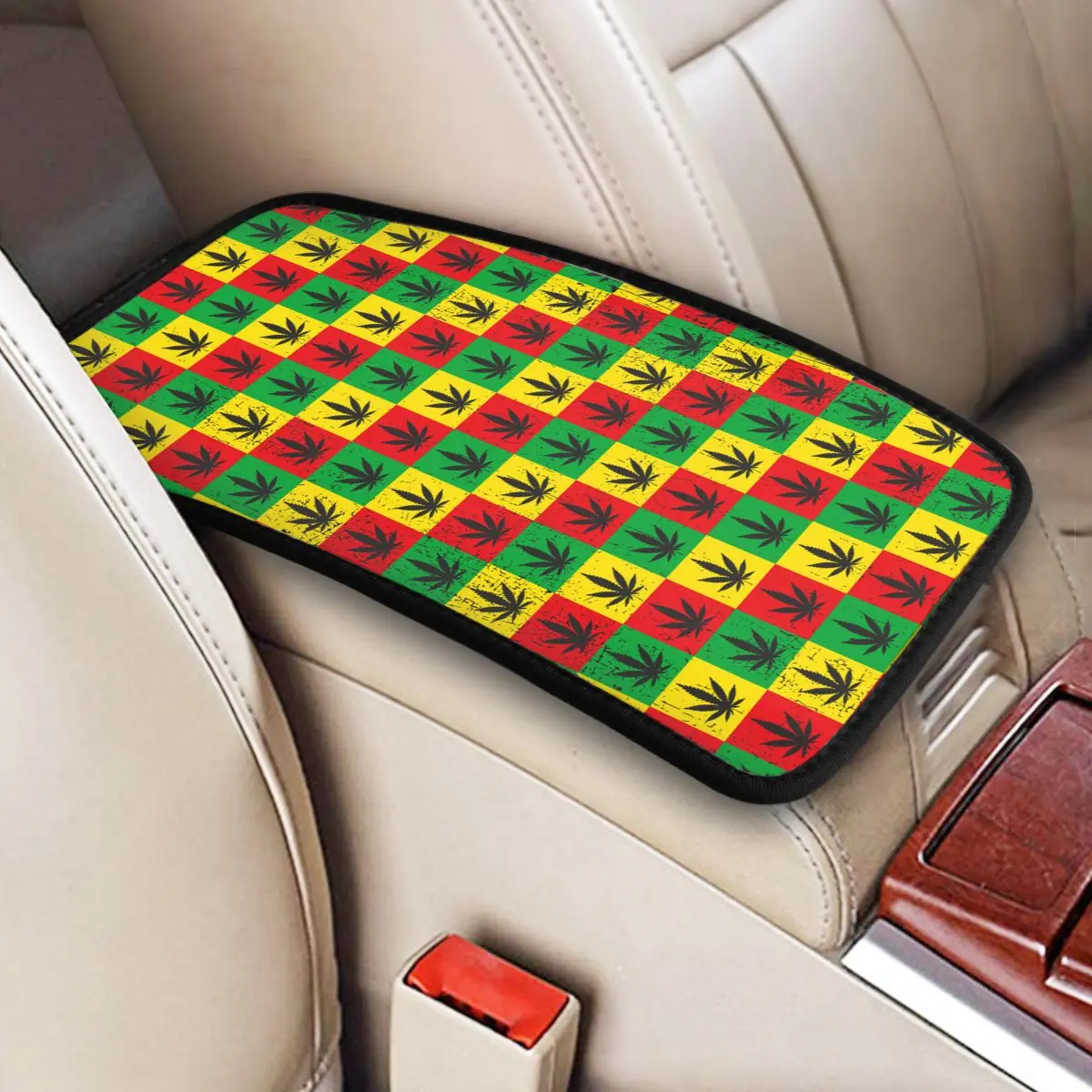 

Car Armrest Cover Mat Cannabis Leafs In Square Center Console Protective Cushion Pad Marijuana Weed Leaf Storage Box Cover