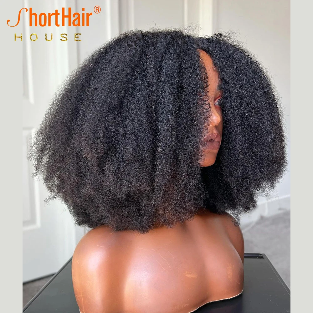 Afro Wigs Transparent Lace Frontal Human Hair Wigs For Women 4x4 Lace Closure Short Bob Mongolian Afro Kinky Curl human hair wig lace front wigs