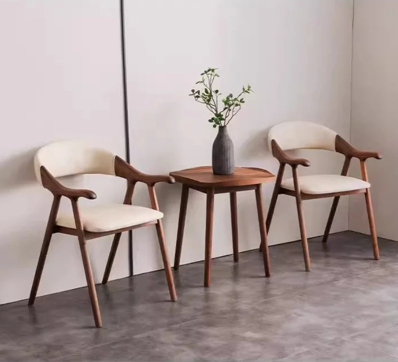 Nordic Solid Wood Dining Chair Modern Luxury Minimalist Conference Negotiation Ash Natural Wood Casual Armrest Backrest Chair