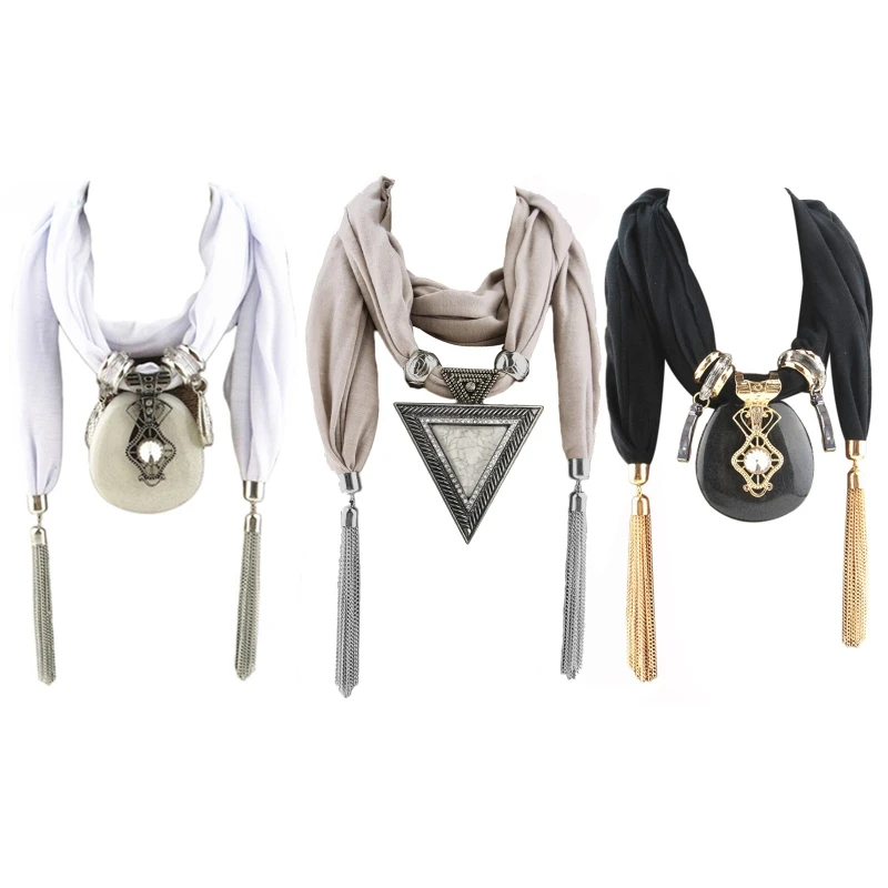 

Women Fashion Bohemian Ethnic Jewelry Tassel Water Drop Pendant Scarf Necklace
