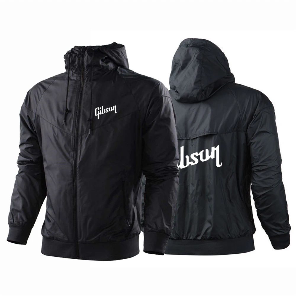 

New Gibson Fashion Spring Autumn Men's Color Matching Hooded Windbreaker Streetwear Zipper Clothing Man Jacket Sportswear Tops