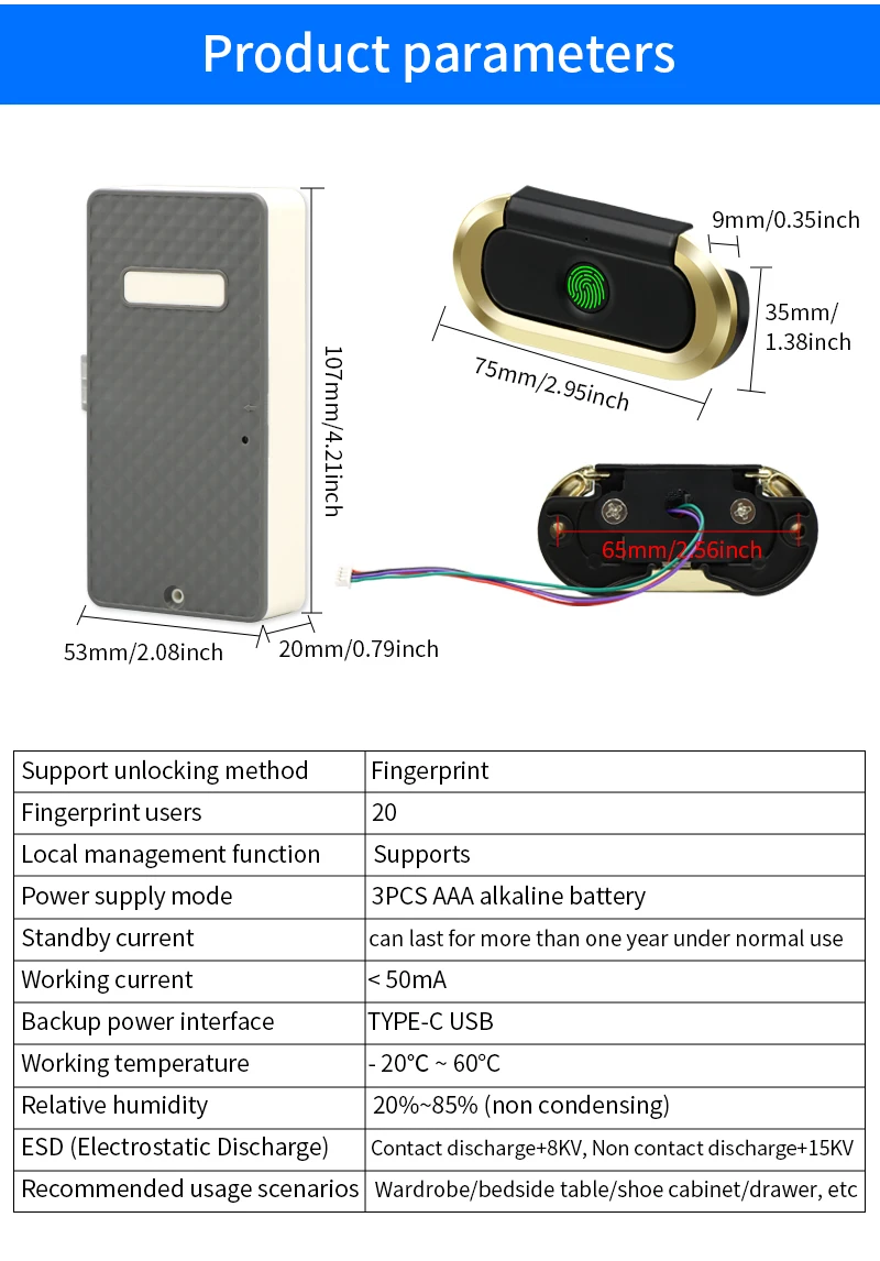 Fingerprint Drawer Lock Cabinet Lock Invisible Keyless Unlock Electronic Fingerp