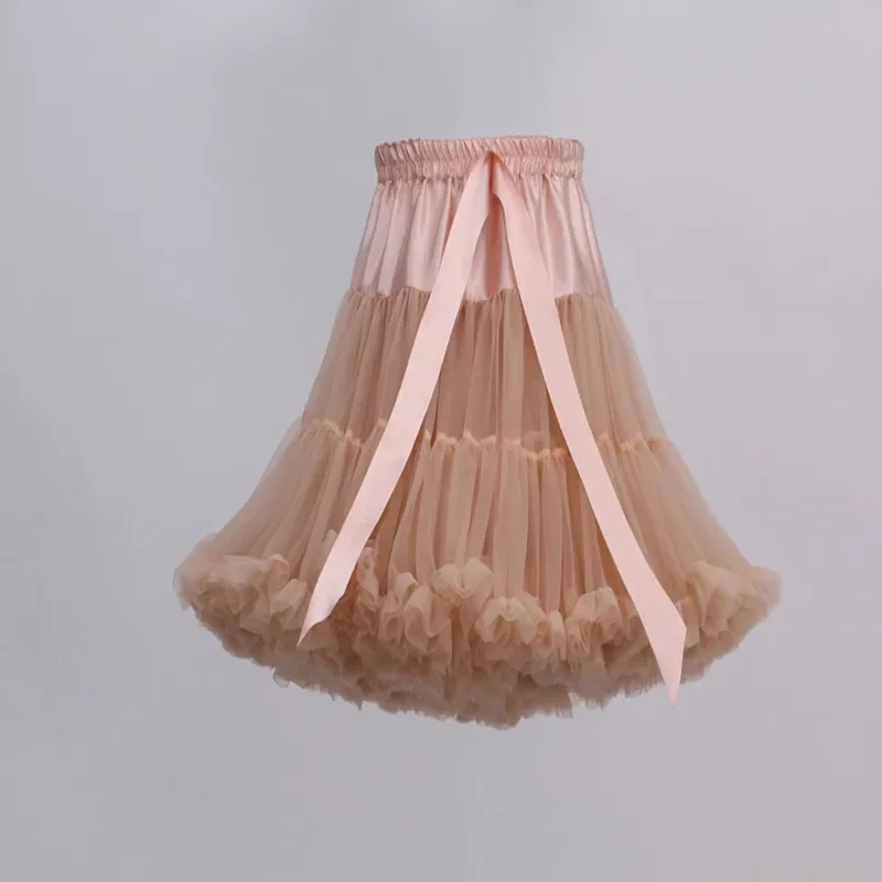 Women's 55 cm Petticoat Adult Puffy Tutu Tulle Skirt Solid color 3 Layers Dance Pettiskirts Fluffy Skirt Cosplay Underskirt