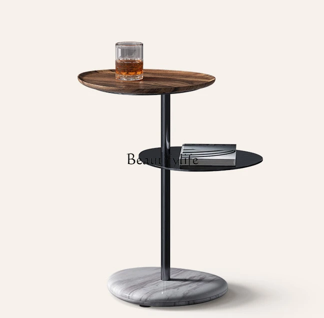 

Italian Villa Walnut Natural Marble Corner Table