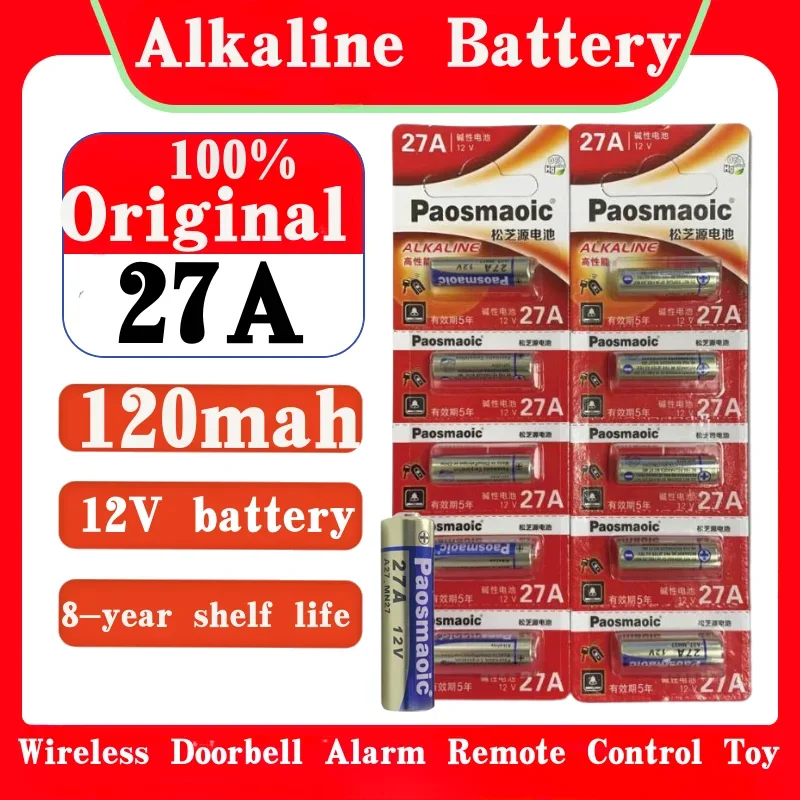 10PCS Alkaline Battery 12V 27A G27A MN27 MS27 GP27A L828 V27GA ALK27A A27BP K27A VR27 R27A For Alarm Remote Control Dry Cell