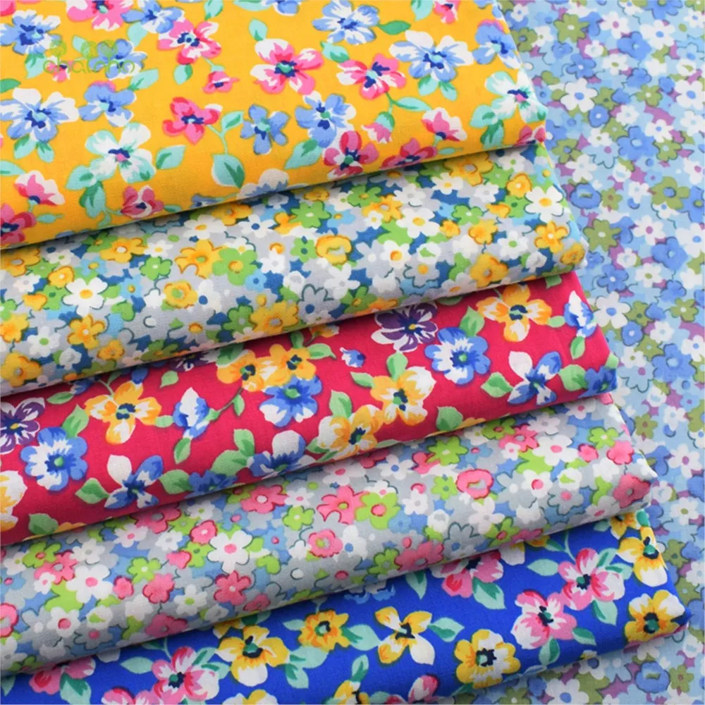 Chainho,Printed Plain Weave Poplin Cotton Fabric,DIY Sewing Quilting Material,Patchwork Cloth,Floral Series,3 Sizes,15PC89