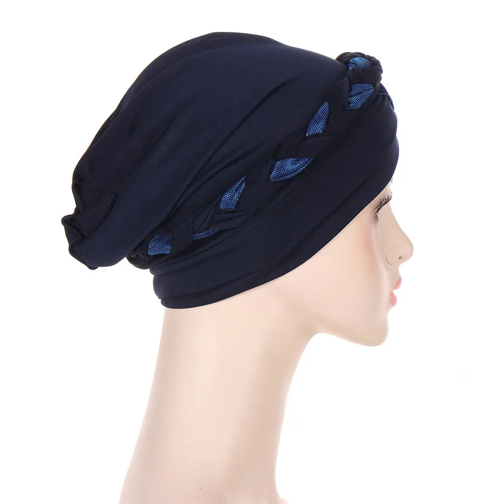 Muslim Turban Glitter Braids Women Forehead Cross Inner Hijab Islamic Head Wrap Arab Underscarf Bonnet Stretchy Chemo Cancer Cap