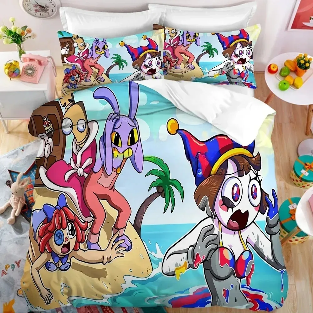 Biancheria da letto per bambini cm, set biancheria da letto Pomni con federa, il fantastico set biancheria da letto digitale del circo, regali di compleanno - immagine 3