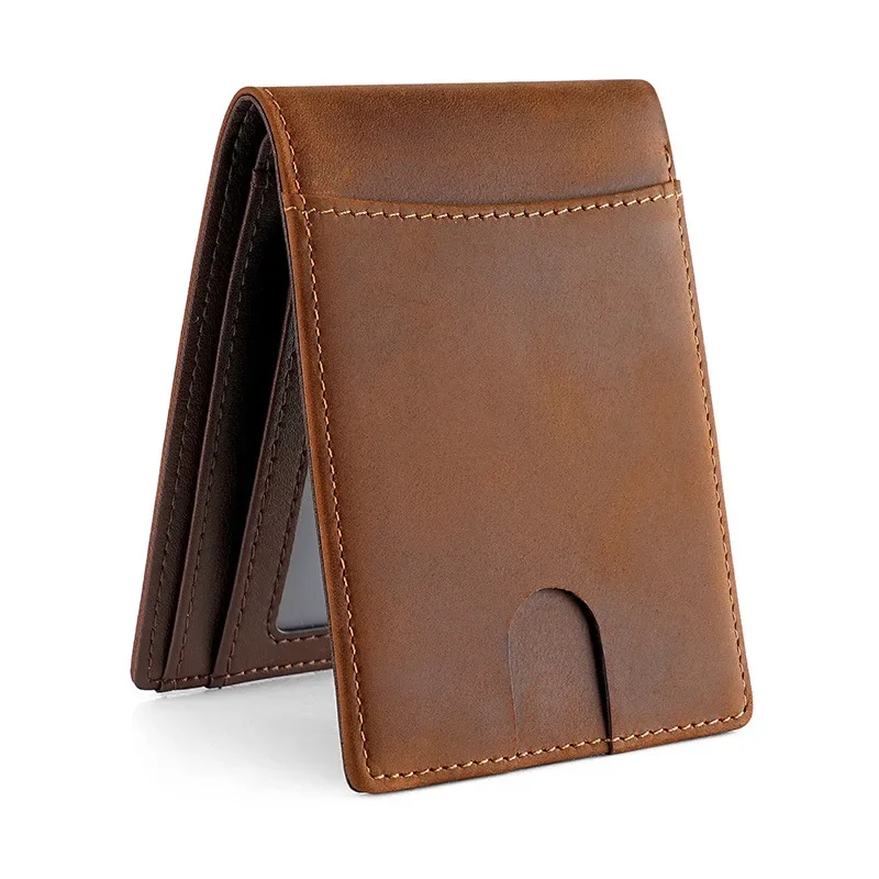Rfid Crazy Horse Leder Luxus Männer Geldbörsen Geld Tasche Dünne Dünne Mann Karte Halter Brieftasche für Männer Kurze Geldbörse Männlichen Brieftasche Brieftasche