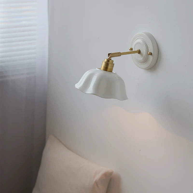 IWHD 화이트 세라믹 LED 벽 조명기구 구리 팔 소켓 침실 거실 램프 옆에 현대 Wandlamp Applique Murale
