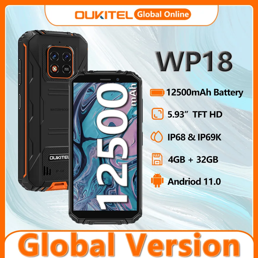 Смартфон OUKITEL WP18 защищенный 4 + 32 ГБ 12500 дюйма ядра Helio A22 Android 11 |