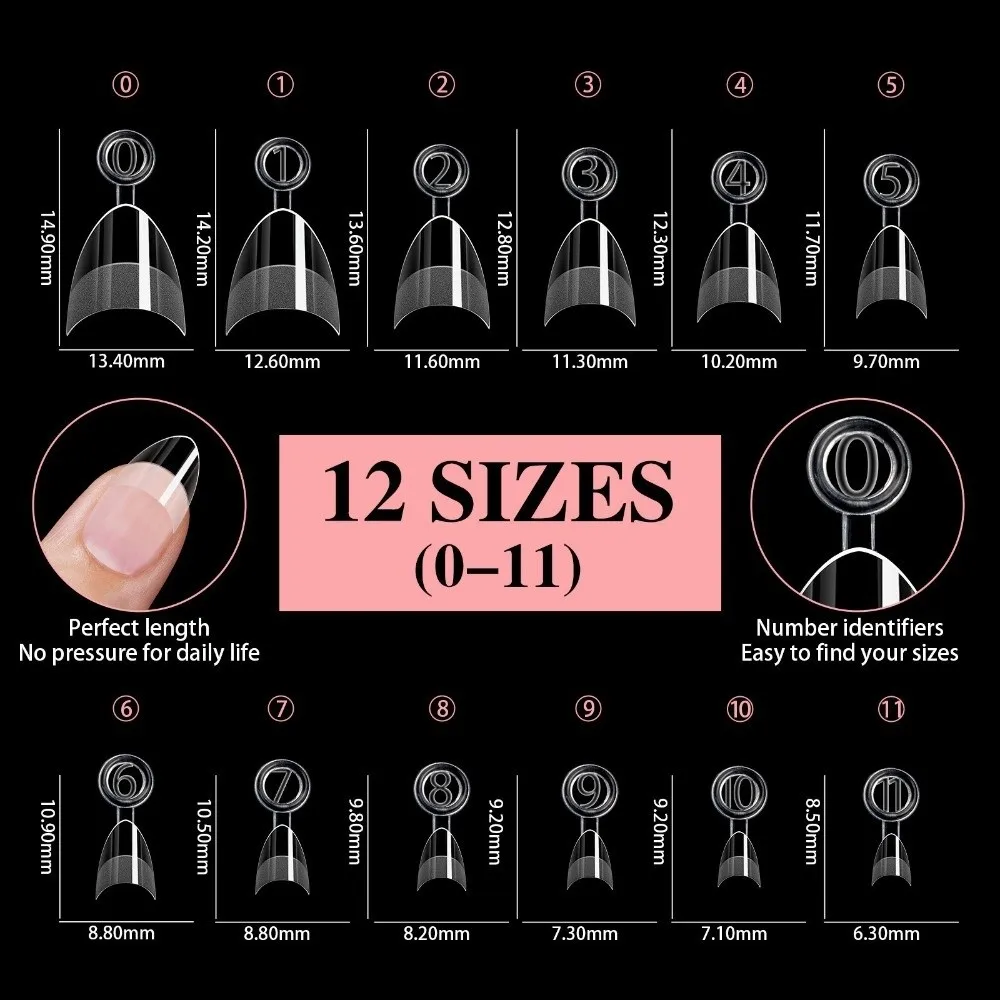 600pcs Ultra-Thin Short Nail Tips Short Square Coffin Almond Shape Clear Extension Half Cover False Tips No-Trace False Nails