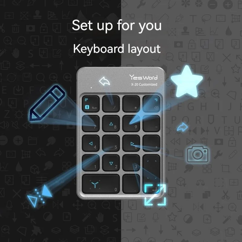 Teclado de Membrana Personalizado Mini Ultra Fino 70g Multifuncional Escritório Desenho Chave Personalizada Filme Yesword-x20