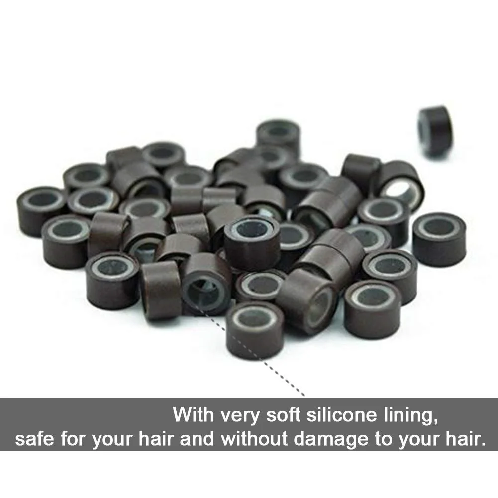 Microanillos de silicona para extensiones de cabello, cuentas forradas de 5mm, herramienta para extensiones de cabello, 500 piezas