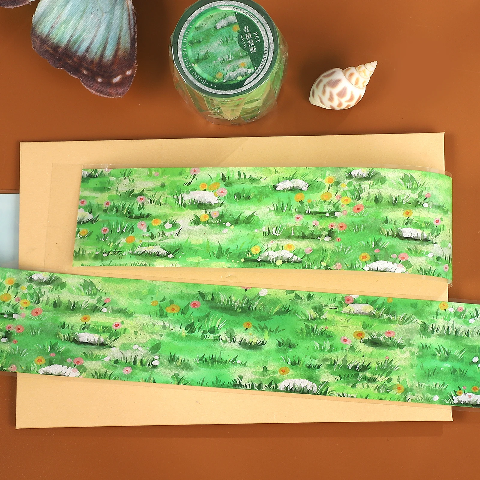 40mm*5m 빈티지 잔디 꽃 풍경 PET 테이프 크리 에이 티브 DIY 저널 재료..
