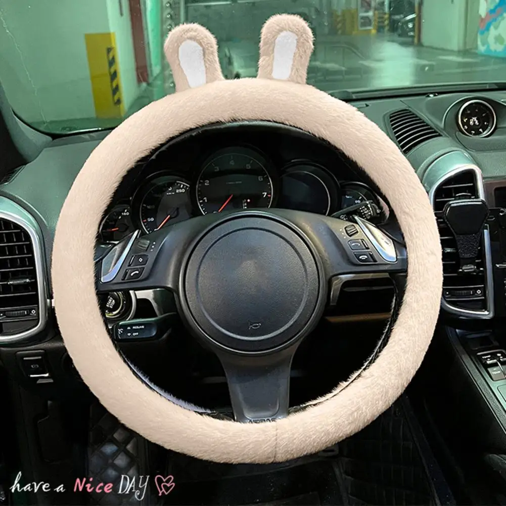 

Steering Wheel Cover Durable Comfortable No Shedding Rabbit Ears Car Steering Wheel Cover Auto Decoration